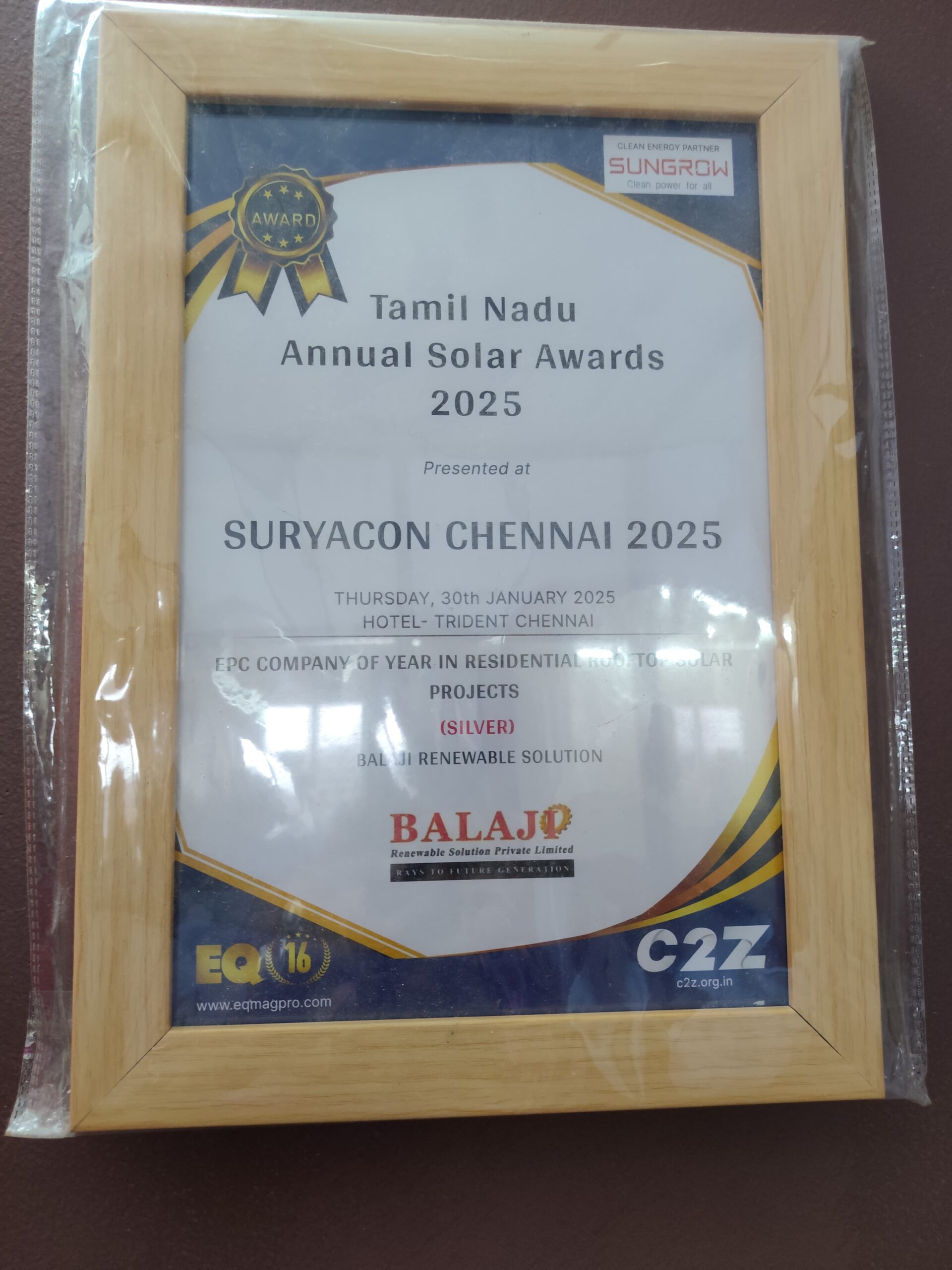 Best EPC Company of the Year Residential Segment Solar Quarter 2025 certificate